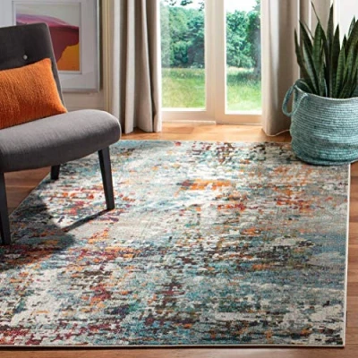 Image of SAFAVIEH Modern Chic Rug for Living Room, Dining Bedroom Madison Collection, Short Pile, in Grey and Blue, 122 X 183 cm