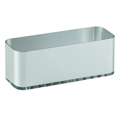 Image of iDesign AFFIXX, Peel and Stick Strong Self Adhesive Rustproof Aluminum Kitchen Sink Suction Holder for Sponges, Scrub Brushes Silver/Clear