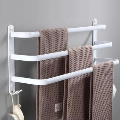 Image of 80 cm Towel Rail No Drilling Required, Black, Bathroom, Wall Bathroom Accessory Set, Bar Rack Accessories Set