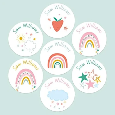 Image of Dotty about Paper Personalised Kids Stickers Chasing Rainbows Pack of 70. Adhesive Labels, Party Stickers, Reward for School