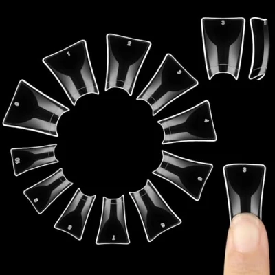 Image of NOVO OVO 550 pcs Transparent Clear Crystal Duck Feet Style Flare Nail Tips Y2K Vibe Half Cover Wide C Curve French False Extension Acrylic 11 Sizes Bag Packaging for Art Salon