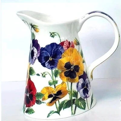 Image of 11cm Serving Jug by Heritage Porcelain Pitcher with Unique Pansy Design Perfect Kitchen for Water Milk Cream Gravy Sauce or Custard Great Housewarming Moving Gift