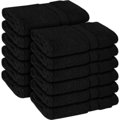 Image of ZZZMRH 12 Pack Black Flannels Face Cloth 100% Cotton Towels Soft &amp; Absorbent Super Quality Washcloths 30x30CM, Fingertip for Makeup Removal Cleansing