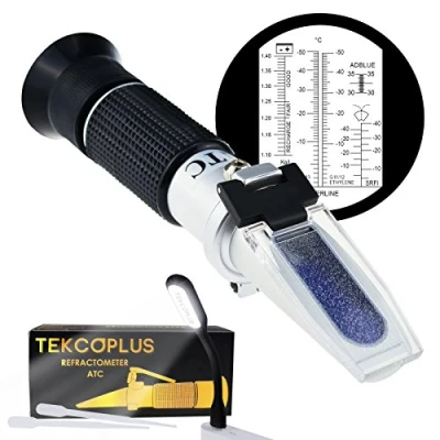 Image of Battery Refractometer Antifreeze Ethylene Glycol Propylene Fluids SG with ATC, Check up Test, Car Cooling, Coolant + Extra LED Light &amp; pipettes (5 Scales Measurement)