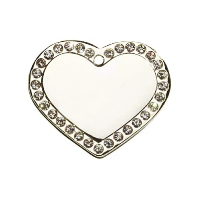 Image of Surrey Feed LARGE SILVER DIAMANTE HEART. Engraved Dog/Horse/Pet ID NAME Tag. Diamante/Glamour/Bling/Fashion. PLEASE EMAIL US WITH ENGRAVING DETAILS WHEN PLACING YOUR ORDER.