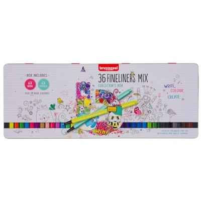 Image of Bruynzeel Fineliner Set of 36 Colors Pens for Writing, Drawing, Bullet Journaling, Coloring Books Adults