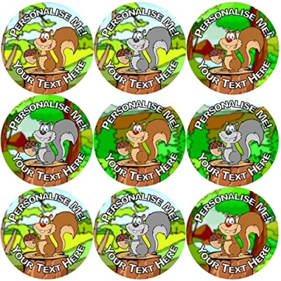 Image of 144 Personalised Nutty Squirrels 30mm Glossy Reward Stickers for School Teachers, Parents