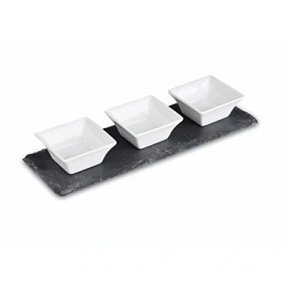 Image of Apollo Slate Meze Set &amp; 3 Porcelain Bowls Perfect for sauces and dips!