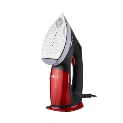 Image of Morphy Richards Turbo Steam 2 in 1 Garment Steamer &amp; Iron, Ceramic Soleplate, Eco Boost Mode, 35g Output, Vertical Horizontal Steam, Auto Shut Off, 195ml Water Tank, 1800W, Red and Black, 361001
