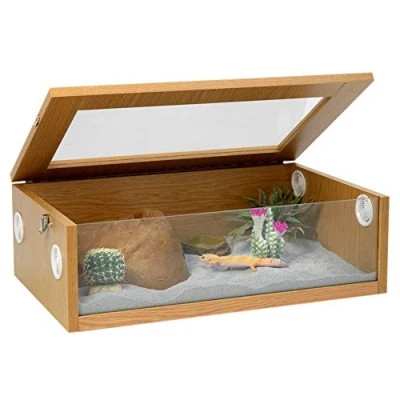 Image of HabiStat Oak Terrainium L61 x D38 H20cm (24 15 8) Tall Reptile Enclosure Easy Access Simple Set Up Glass Terrarium Accessories