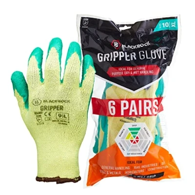 Image of Blackrock Pack of 6 Latex Coated Gripper Safety Work Gloves, Men&#039;s &amp; Women&#039;s Working Grip, Ideal For Heavy Duty Gardening, Handling, Manufacturing, Agriculture, Building Construction Size Large