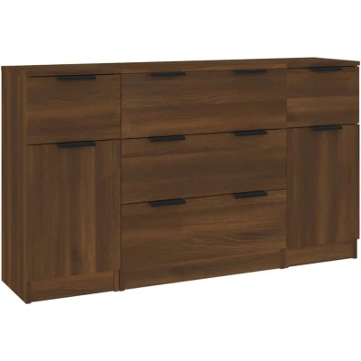 Image of vidaXL 3 Piece Sideboard Set Brown Oak Engineered Wood