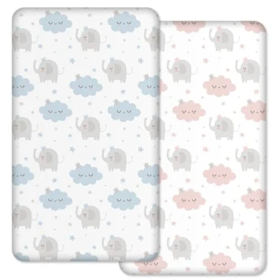 Image of J&amp;K Crib Fitted Sheets 2 Pcs Set 83x50cm, 100% Pure Cotton Perfectly Compatible with 50x83 cm Bedside Cradles (Pink blue)