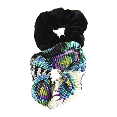 Image of Zac&#039;s Alter Ego Set of 2 Hair Scrunchies Crinkled Abstract Print and Velvet