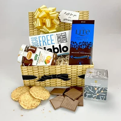 Image of &quot;Gift Wrapped Belgian Chocolate &amp; Sweet Hamper Box Suitable for Diabetic Gluten Free Diets