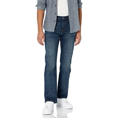 Image of Amazon Essentials Men&#039;s Straight Fit Bootcut Jeans, Dark Wash, 32W / 28L