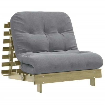 Image of vidaXL Futon Sofa Bed with Foam Mattress Adjustable Pine Wood Frame, Grey Cover 80x206 cm Ideal for Living Room, Bedroom, Guest Garden