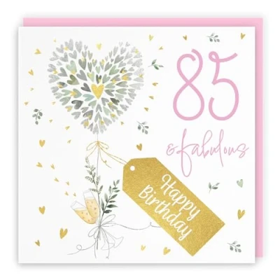 Image of Hunts England Contemporary Hearts Pretty 85th Birthday Card Gold Foil Milo&#039;s Gallery Age 85 Female Fabulous For Year Old Eighty Five Her