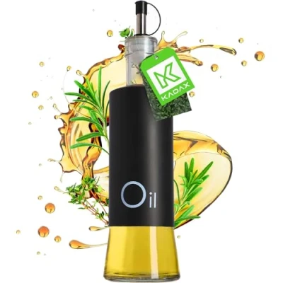 Image of KADAX Oil Dispenser, Glass Olive Bottle with Nozzle for Cooking, Kitchen Liquid Airtight Container Sunflower (280 ml, Black)