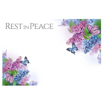 Image of Pack of 9 Large Florist Sympathy Message Cards 12.5 x 9cm Style Choice (Flowers &amp; Butterflies: Rest in Peace)