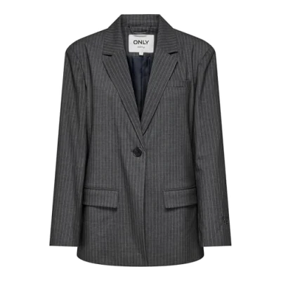 Image of ONLY Women&#039;s Onlnoelia L/S Pinst Slit Blazer Xt TLR, Dark Grey Melange/Detail: White Pinstripes, 14