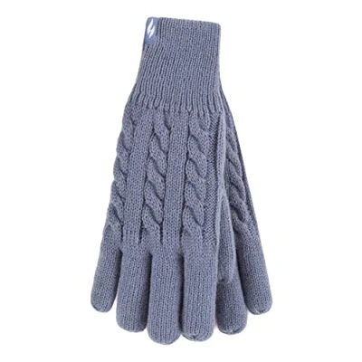 Image of HEAT HOLDERS Ladies Cute Striped Fairisle Warm Knitted Fleece Lined Winter Thermal Gloves (M L, Dusky Blue)