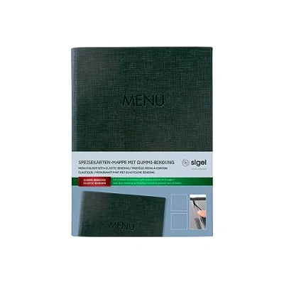 Image of SIGEL SM207 Menu folder with elastic cord,with 2 transparent pockets for 8 sheets DIN A5, embossing Menu, anthracite