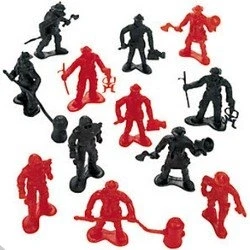 Image of Pack of 12 Plastic Red and Black Fire Fighters Figures Great Party Loot Bag Fillers