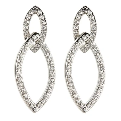 Image of Clip On Earrings Silver Plated Oval Hoops With Clear Crystals Cade