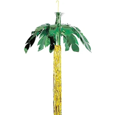 Image of Green &amp; Gold Palm Tree Foil Decoration (63cm x 16cm) 1 Count Festive Tropical Party Decor