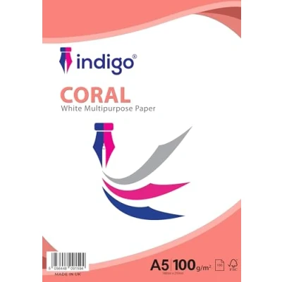 Image of indigo Box of A5 Office Pemium White Printer Copier Paper 100gsm Multifunction Laser Inkjet Pack 250 (100)
