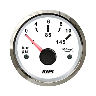 Image of KUS Warranted Oil Fuel Pressure Gauge Meter 0 10Bar 145PSI With Backlight 12V/24V 52MM(2&quot;) (White)
