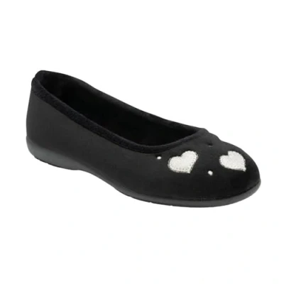 Image of Lotus Ladies Lois Black Silver Glitter Heart Slip On Slippers (Black, UK Footwear Size System, Adult, Women, Numeric, Medium, 7)