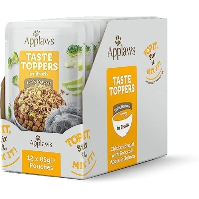 Image of Applaws Taste Toppers 100% Natural Wet Dog Food Topper, Chicken and Vegetables in Broth Pouch (12 x 85g Pouches)