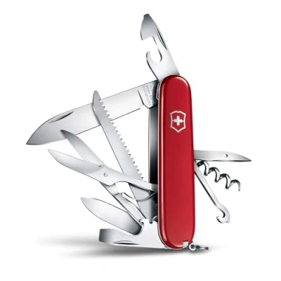 Image of Victorinox Huntsman Swiss Army Knife, Medium, Multi Tool, Camping 15 Functions, Large Blade, Bottle Opener, Red