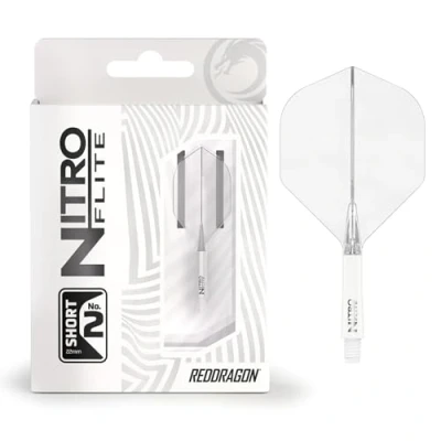 Image of RED DRAGON Darts Nitro Flite Integrated Flight &amp; Shaft System No.2 Shape and Design White Clear Colour, Short Length