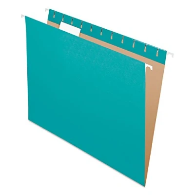 Image of Pendaflex Recycled Hanging Folders, Letter Size, Aqua, 1/5 Cut, 25/BX (81616)