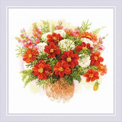 Image of Riolis Cross Stitch Kit 1820 Watercolour Dahlias