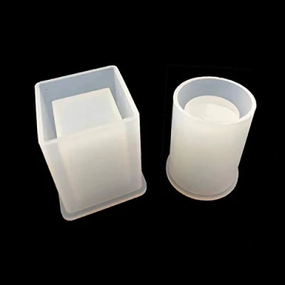 Image of Cube and Cylinder Silicone Molds, Xfaiz Big DIY Resin Plant Mold Planter Pot Round Coaster Flower molds Pen Holder