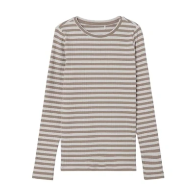 Image of NAME IT Girl&#039;s Nkfsuraja XSL Ls Top Noos Longsleeve T Shirt, Mocha Meringue/Pattern: Stripe, 134 cm/140 cm