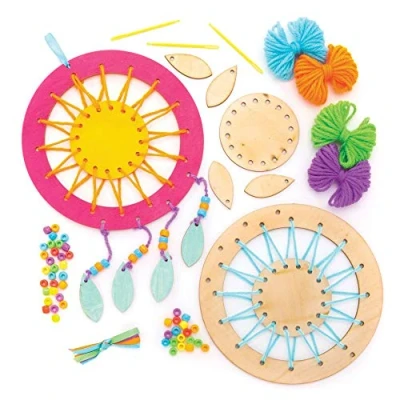 Image of Baker Ross AW601 Wooden Dream Catcher Kit, Dreamcatchers for Kids to Make, Personalise and Display Arts Crafts Activities (Pack of 4)