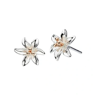 Image of Dew Sterling Silver and Rose Gold Plate Tiger Lily Flower Stud Earrings 4083RG