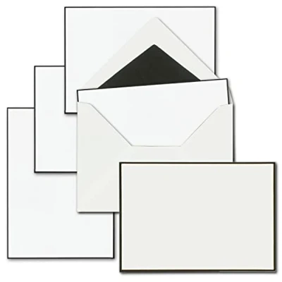 Image of 25x condolence card sets DIN A6 single cards with lined envelopes C6 both handmade black border without fold