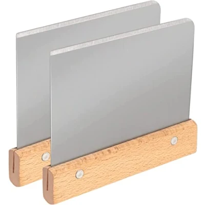Image of DONQL 2 Pcs Dough Scraper Cutter, Stainless Steel with Wooden Handle, Pastry Cutter Smoother Kitchen for Pizza, Bread, Pastry, Cake Baking Shaping, (Square)