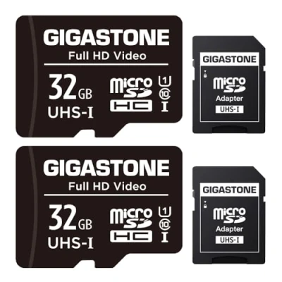 Image of Gigastone 32GB 2 Pack Micro SD Card with Adapter, U1 C10 Full HD, SDHC UHS I Memory