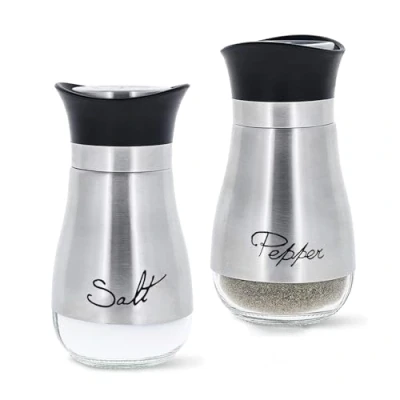 Image of Pack of 2 Salt and Pepper Pots Shaker Set Pot Kitchen Accessories (Silver)