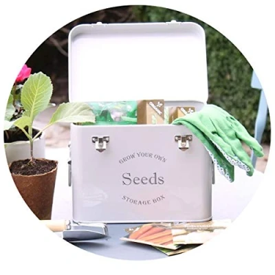 Image of Gardening Naturally Seed Storage Box (With Dividers) Garden Choice of 3 coloured Tins (French Grey)