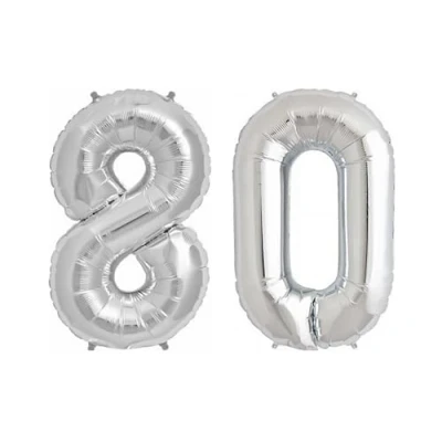 Image of Silver Number 80 Large Helium Foil Balloon Birthday Party Wedding Anniversary Decoration 101cm