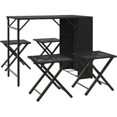 Image of vidaXL 5 Piece Garden Dining Set Foldable Black Poly Rattan