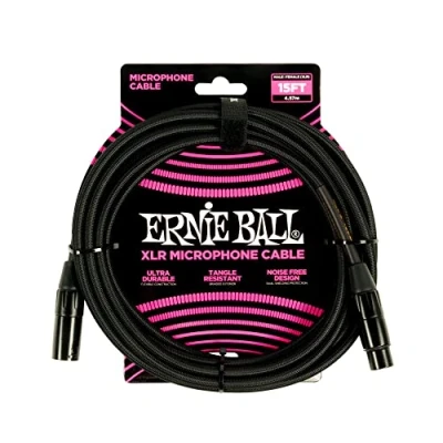 Image of Ernie Ball 15&#039; Braided Male Female XLR Microphone Cable Black